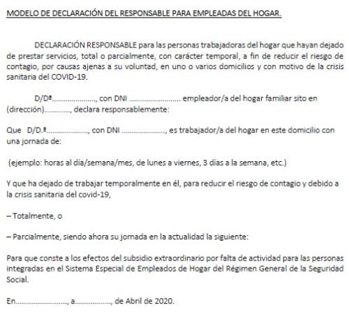 Carta modelo declaración responsable